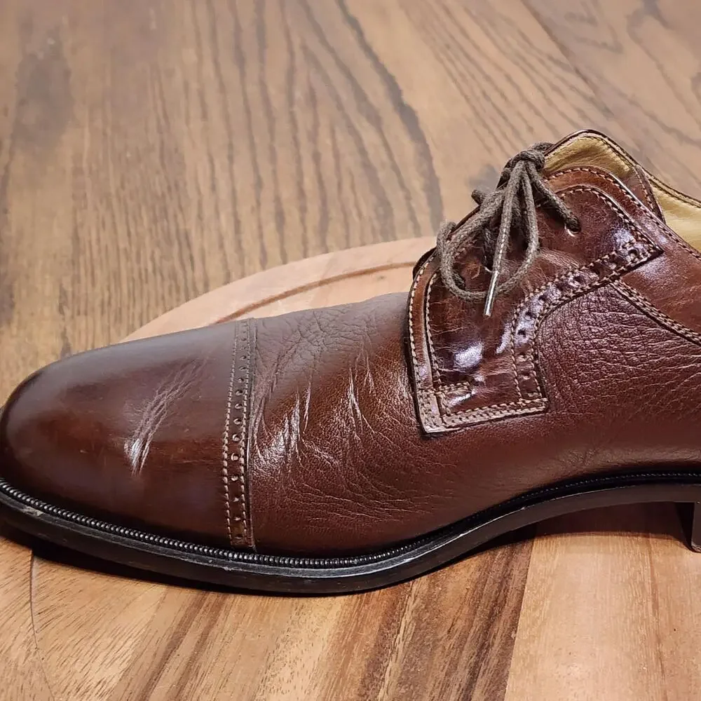 Johnston & Murphy Cellini Shoes Mens Size 10.5 M Brown Leather Cap Toe Italy